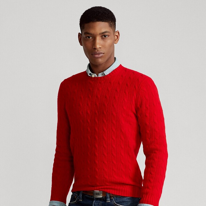 MEN'S CREW NECK CABLE SWEATER RED SW-333 
