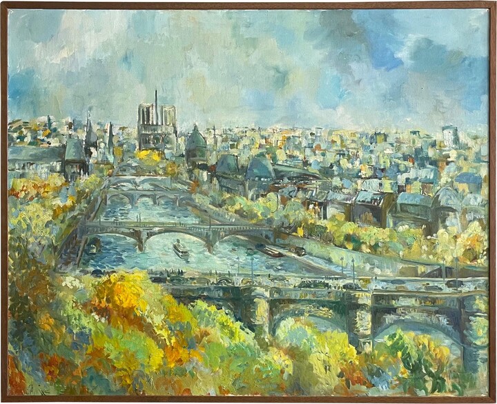 Large Original Oil On Canvas Cityscape Of Paris By Guy Buffett