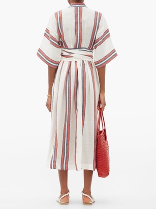 Three Graces London Charita V-neck Striped Linen Wrap Dress - Red Stripe