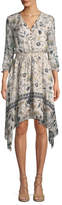 Thumbnail for your product : Shoshanna Jayne Floral-Print Silk Dress w/ Hankie Hem