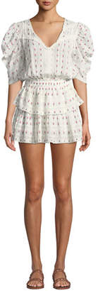 LoveShackFancy Marissa Puff-Sleeve Floral Flounce Mini Dress