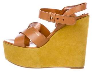 Sergio Rossi Suede Ankle Strap Wedges