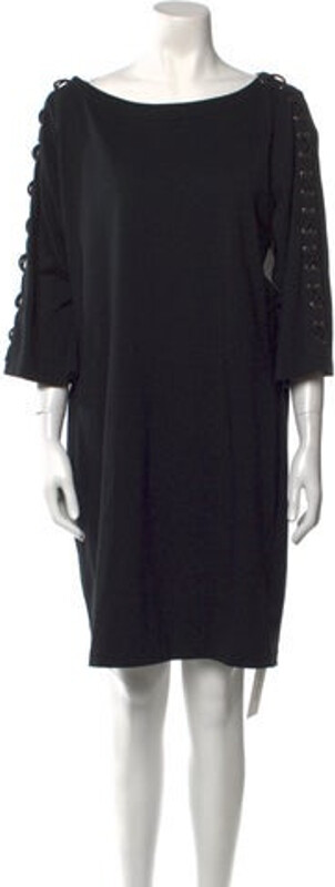 Lauren Ralph Lauren Shift Dress Black Studded Accents Three-Quarter Sleeve with Bateau Neckline Concealed Zip Closure at Back