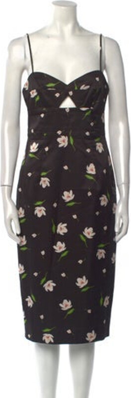 Milly Slip Dress Black Floral Print Keyhole Accent Sleeveless with Square Neckline Concealed Zip Closure at Back Designer