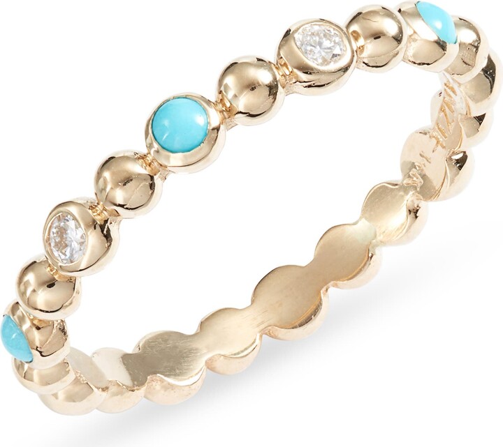 Anzie Dew Drop Étoile Diamond & Turquoise Ring