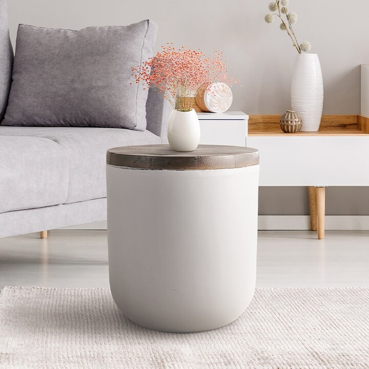 SUNBURY Modern Round Drum Coffee Table for Livingroom Bedroom, 19" Cylinder Concrete Coffee