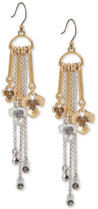 Lucky Brand Two-Tone Crystal Flower & Chain Fringe Drop Earrings