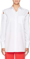 Thumbnail for your product : Valentino Slit-Shoulder Button-Front Cotton Poplin Blouse