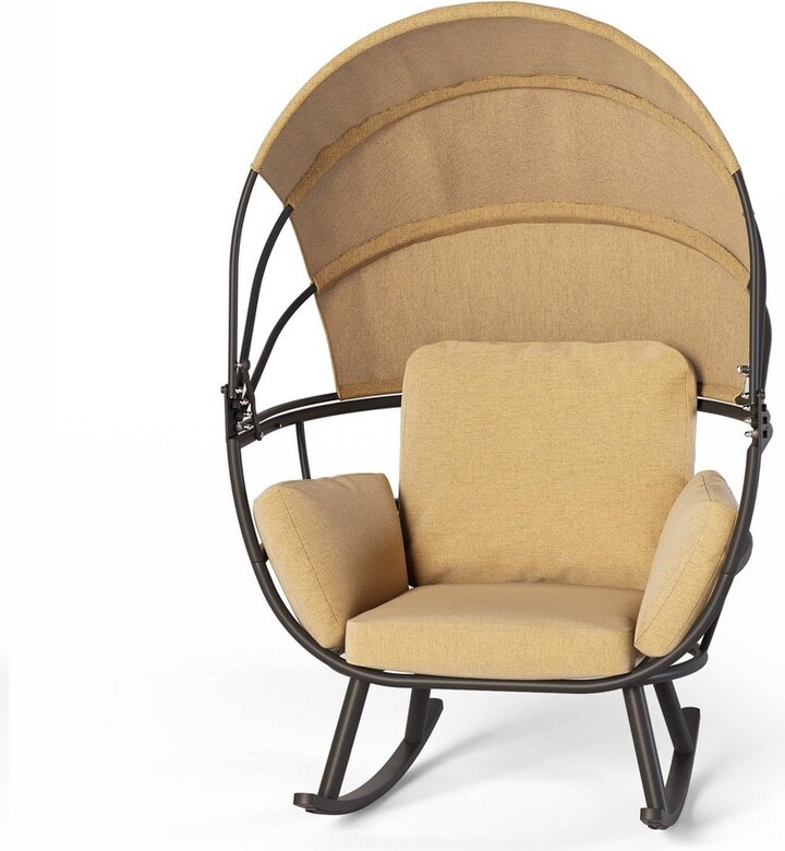 Aluminum Outdoor Rocking Egg Chair with Folding Canopy Light Brown