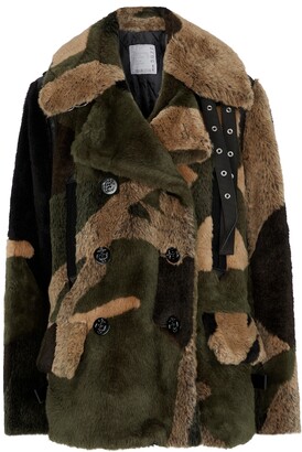 Sacai x KAWS camo-print faux fur jacket