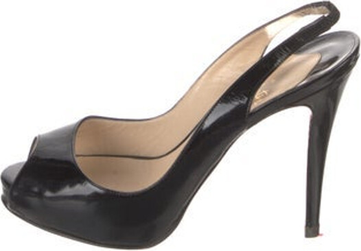 Christian Louboutin Patent Leather Slingback Sandals Black Platform Buckle Closure at Ankles Includes Dust Bag Designer