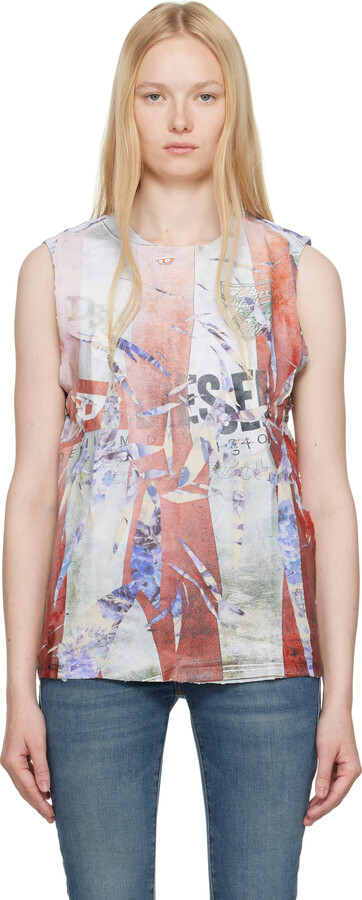 Diesel Red & White T-Per-Stripe Tank Top