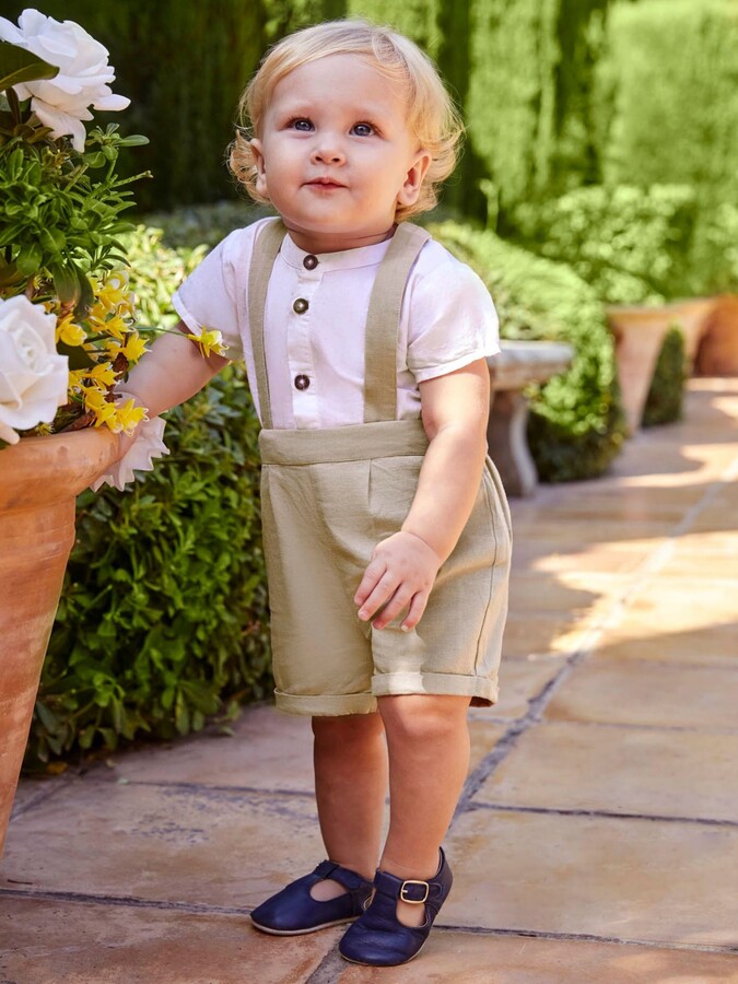 JoJo Maman Bébé Baby Grandad Shirt Shorts With Braces Set