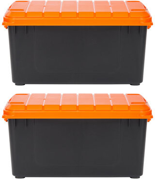 82 Qt./21 Gal. Heavy-duty Stackable Storage Tote in Black with Orange Lid