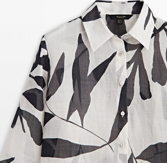 Massimo Dutti 100% Ramie Shirt With Flower Graphic Print