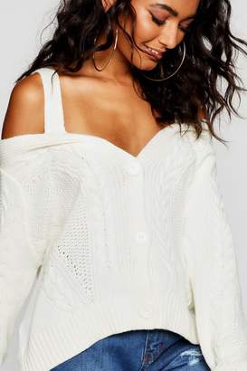 boohoo Cold Shoulder Cable Knit Cardigan