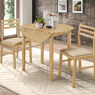 Latitude Run Natural And Tan 3-Piece Dining Set With Drop Leaf