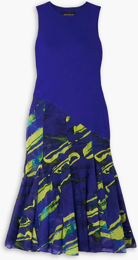 Louisa Ballou Printed voile and stretch-jersey midi dress