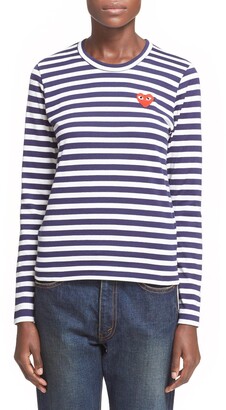 comme des garcons play long sleeve heart logo stripe tee