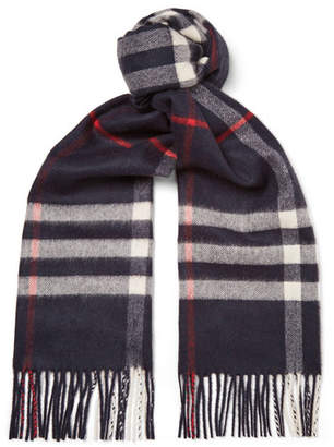 Burberry Fringed Checked Cashmere Scarf