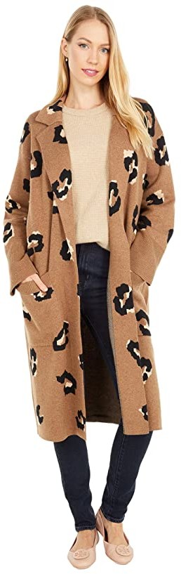 J.Crew Leopard Open-Front Long Sweater-Blazer (Heather Dark Camel/Sand/Black)  Women's Sweater - ShopStyle Blazers