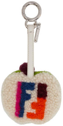 Fendi White and Green Shearling Logo Apple Keychain