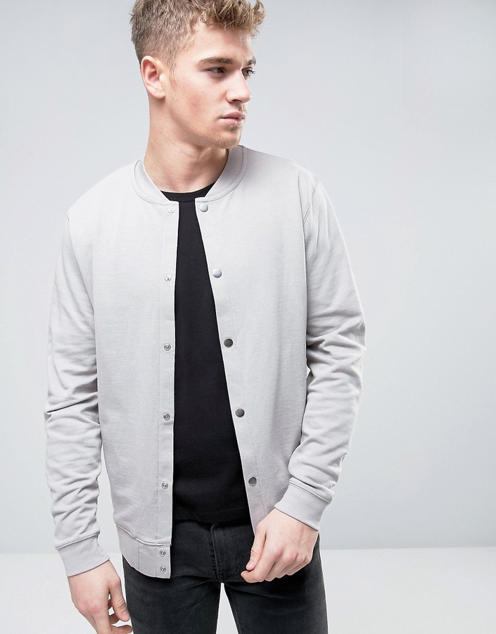 ASOS Jersey Bomber Jacket With Snaps - ShopStyle Outerwear