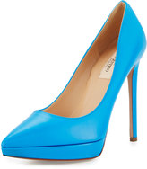 Thumbnail for your product : Valentino Leather Pointed-Toe Platform Pump, Blue