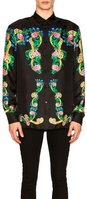 Versace Miami Print Long Sleeve Silk Shirt
