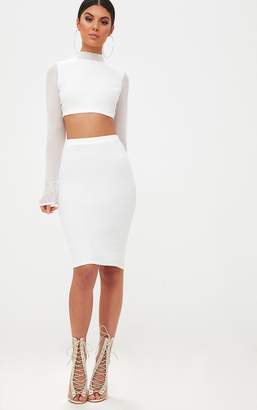 PrettyLittleThing White Mesh Midi Skirt