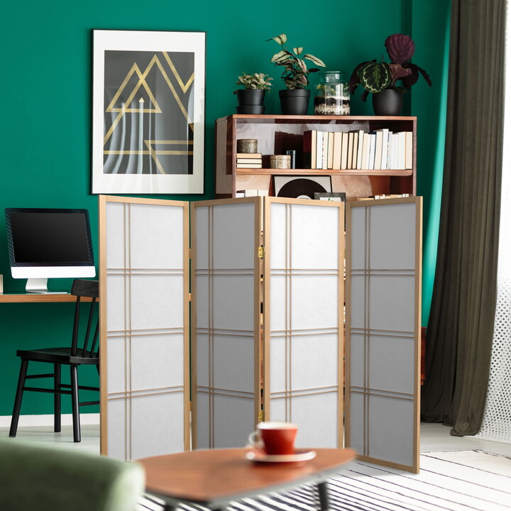 4 ft. Tall Japanese Design Double Cross Lattice Screen - Natural - 4 Panels