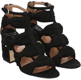 Laurence Dacade Ruched Black Suede T-strap Sandal