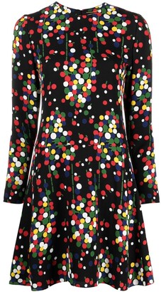 Saint Laurent Long-Sleeve Polka-Dot Print Dress