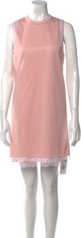 Burberry Shift Dress Orange & Pink Nova Check Pattern Lace & Scalloped Accents Sleeveless with Crew Neck Concealed Zip Closure at Back Designer size 38.