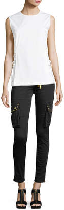 Robin's Jeans Military-Inspired Studded Skinny Stretch-Cotton Pants