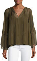 Thumbnail for your product : Haute Hippie Floral Tie-Neck Kimono-Sleeve Blouse, Olive