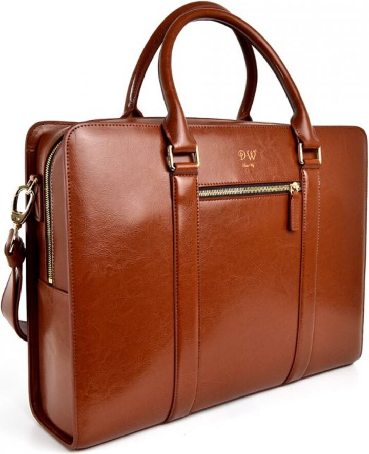 DAVID WEJ Smooth Leather Slim Briefcase Brown ShopStyle