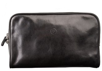 Gents Maxwell Scott Bags Italian Real Leather Wash Bag In Black