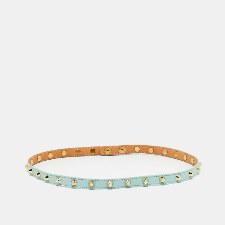 Versace Mint Blue Leather Studded Belt 75 CM
