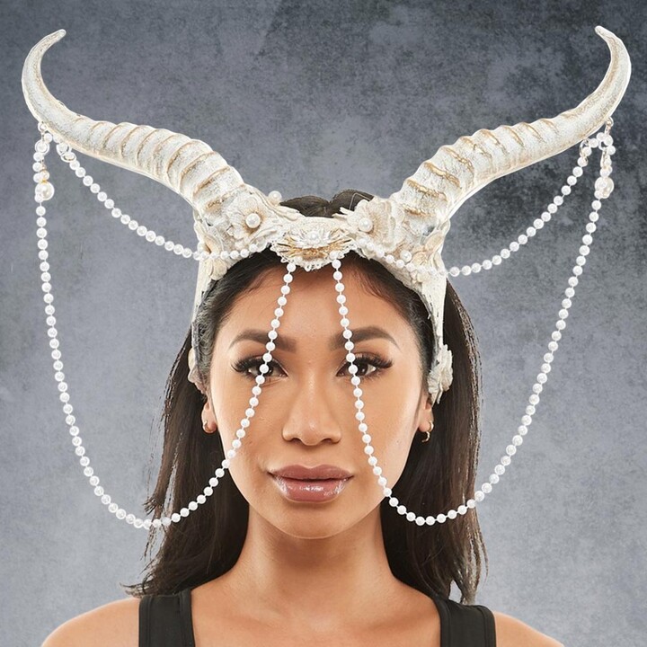 FASHNZFAB Draped Bead Flower Horns Headband