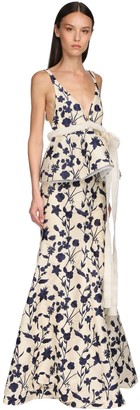 Brock Collection Flower Embroidered Satin Long Dress