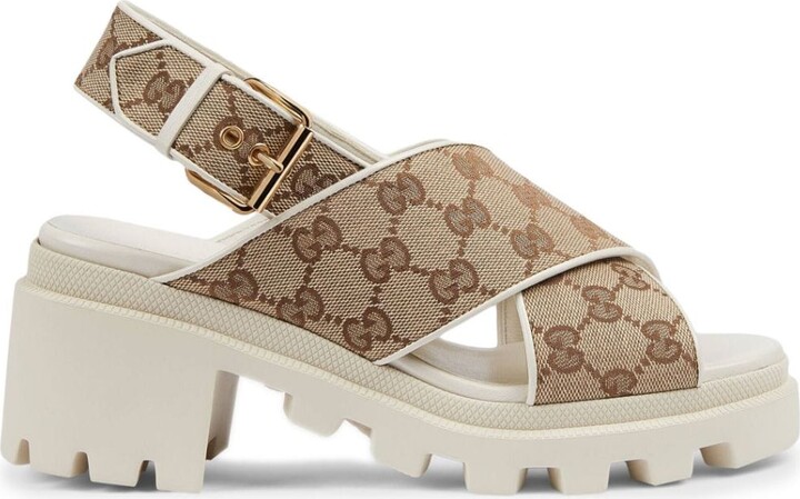 Gucci Monogram-Print Open-Toe Sandals - ShopStyle