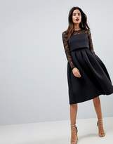 Thumbnail for your product : ASOS DESIGN Lace Long Sleeve Crop Top Prom Dress