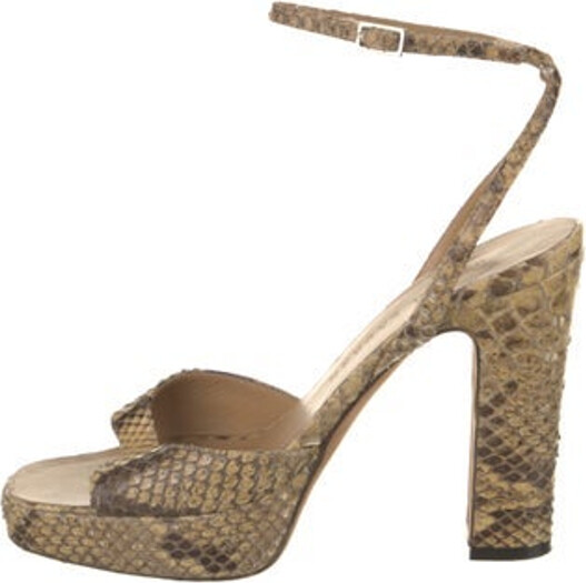 Ralph Lauren Snakeskin Slingback Pumps Neutrals Animal Print Square-Toes Wrap-Around Straps & Buckle Closure at Ankles Unfortunately due to restrictions this item may not be eligible for shipping in all areas.