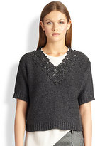 Thumbnail for your product : Brunello Cucinelli Lace-Trimmed Cashmere Sweater