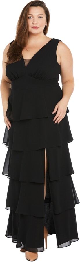 R & M Richards Plus Size Tiered High-Slit Sleeveless Dress