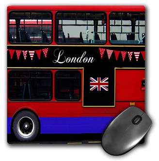 3dRose London Double Decker Red Bus with bunting and flag - UK Great Britain United Kingdom Travel souvenir, Mouse Pad, 8 by 8 inches