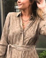 Thumbnail for your product : Object tie waist shirt dress in beige leopard print