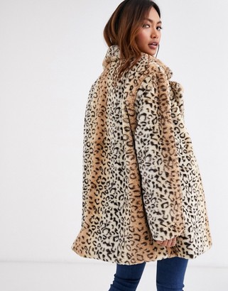 Qed London faux fur coat in leopard print