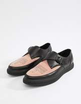 Thumbnail for your product : ASOS DESIGN monk creeper shoes in black faux leather with pink contrast panel